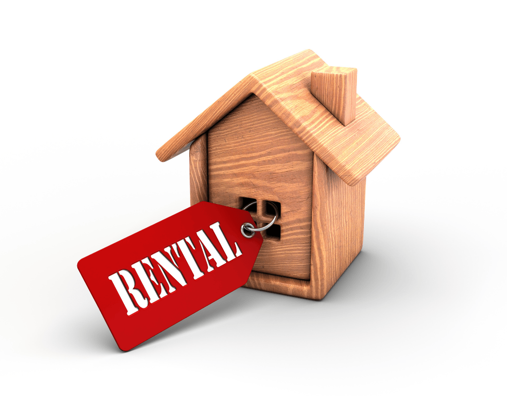 A miniature wooden house with a "RENTAL" tag, symbolizing secure property investments and long-term rental opportunities in Calgary with Calgary Property Management.